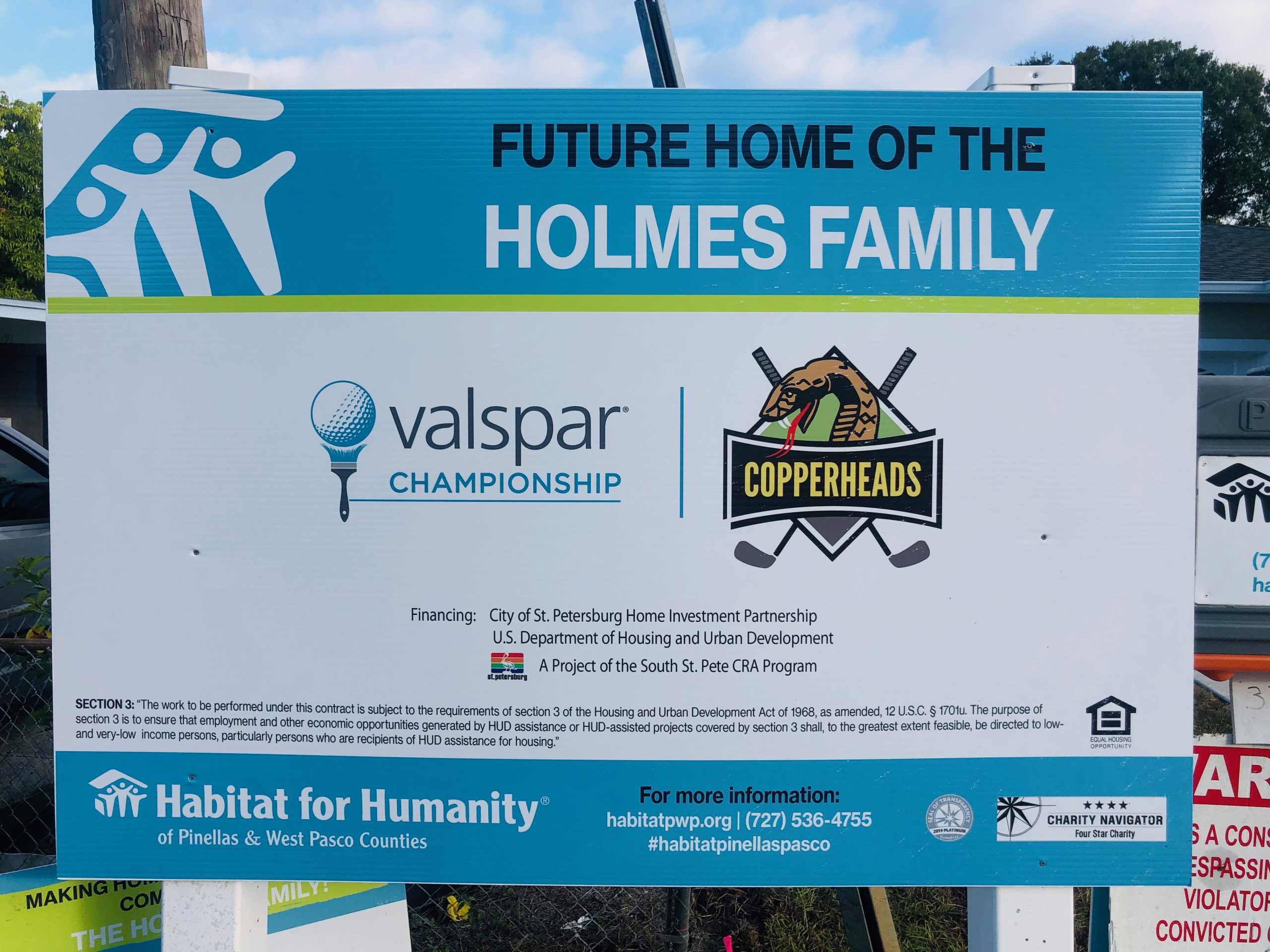 Valspar Championship and Copperhead Charities, Nominated as Philanthropic Service Organization of the Year, Sponsors Fifth Habitat for Humanity of Pinellas and West Pasco Counties Home